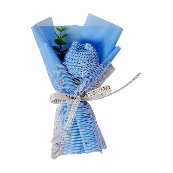 CxhicLuv Mini Yarn Crochet Flower Bouquet, Handmade Decorative Crochet Flowers, Mother’s Day Gift, Soft Yarn Material, Knitted Bouquet for Home & Event Decor, 16-17cm