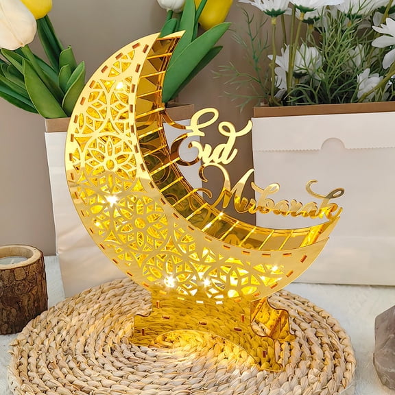 CxhicLuv Moon LED Light Table Ornament, DIY Puzzle Handcrafted Eid-Fitr Ramadan Gift, Luminous Lantern Design for Home Décor, Decorative Table Accent