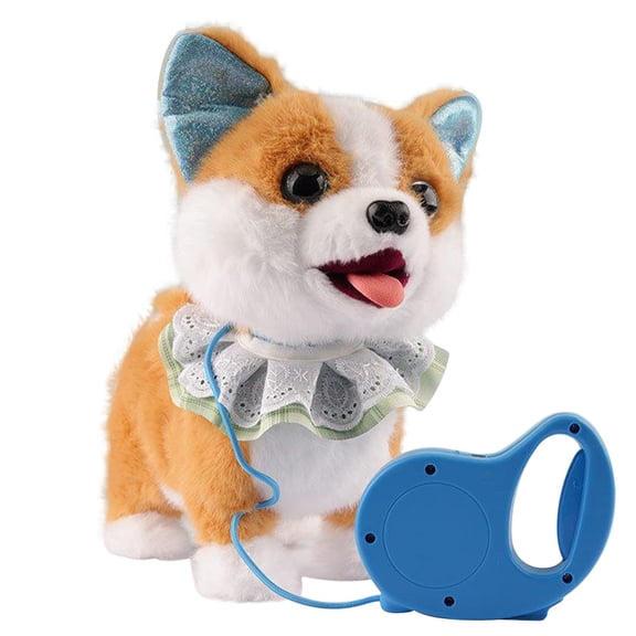 CxhicLuv Motorized Plush Robot Dog with Leash Control, Interactive Tongue-Out Pup with Barking & Head-Pat Reactions, 25cm Walking Toy with AA Batteries, Perfect Gift for Toddlers & Kids