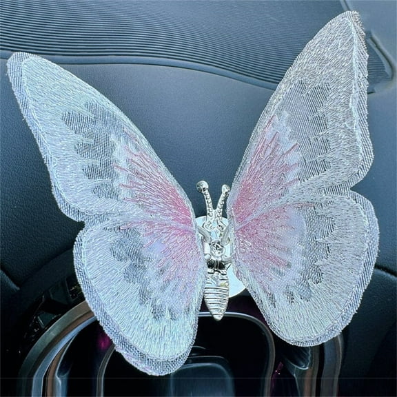CxhicLuv Moving Embroidered Butterfly Car Decoration, Alloy-made, Lifelike, Decorative, Ideal for Car Interiors, Cute & Eye-catching, Gift for Ladies, Suitable for Girlfriends, White