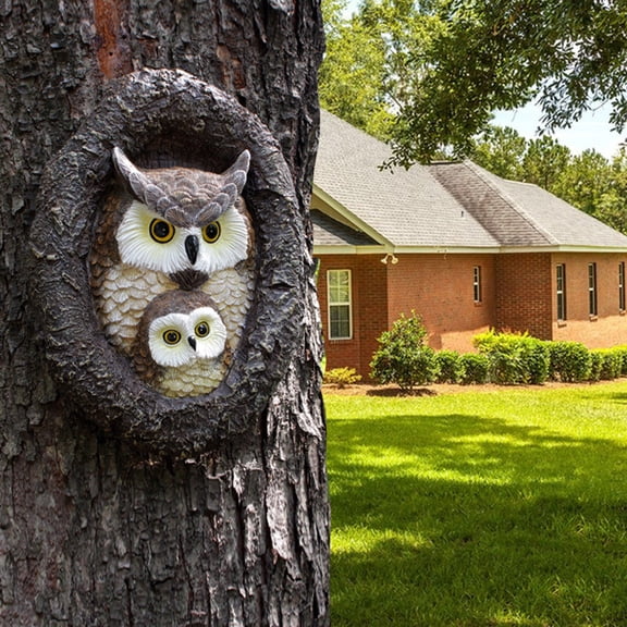 CxhicLuv Owl Resin Tree Hanging Decoration, Outdoor Garden Sculpture for Yard, Wall Art with Cute Owl Design, Garden Tree Decoration with Easy Installation for Indoor & Outdoor Spaces