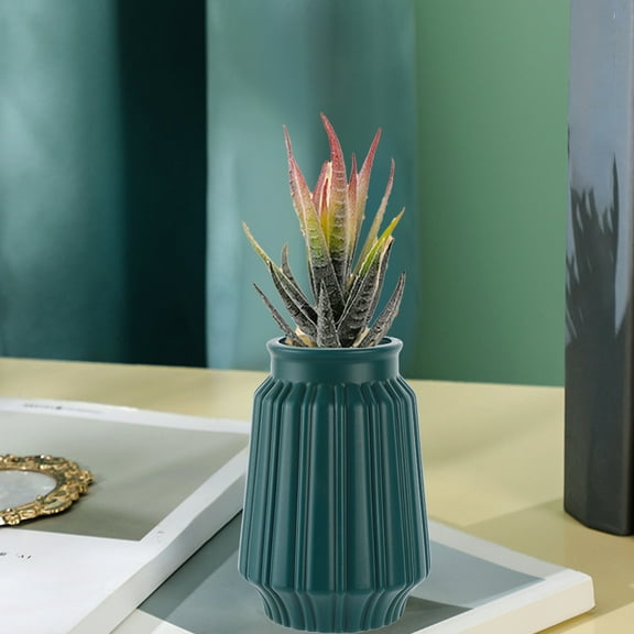 CxhicLuv Plastic Imitation Glazed Vase, Decorative Flower Pot for Living Room, TV Cabinet or Dried Flower Arrangements, Elegant Plastic Vase for Christmas Decor, Navy/White/Orange Colors