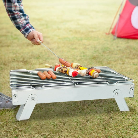 CxhicLuv Portable Charcoal Grill 10.4×7.2×2.7 Inch Rustproof, Easy-Setup, Smoky-Flavor – Folding BBQ Grille, Ideal for Camping, Picnics, Patio, Perfect for Grill Enthusiasts