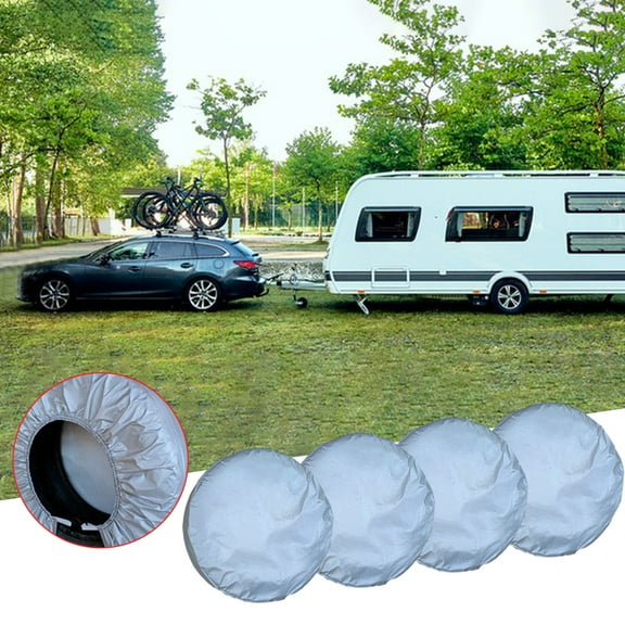 CxhicLuv RV Tire Covers 4 Pack 11.8×9.8×1.9 Inch, Weatherproof, Aluminum Foil, Universal Wheel Protector – Ideal for Camps, Boats, Perfect for RV Owners, Truck Drivers, Silver