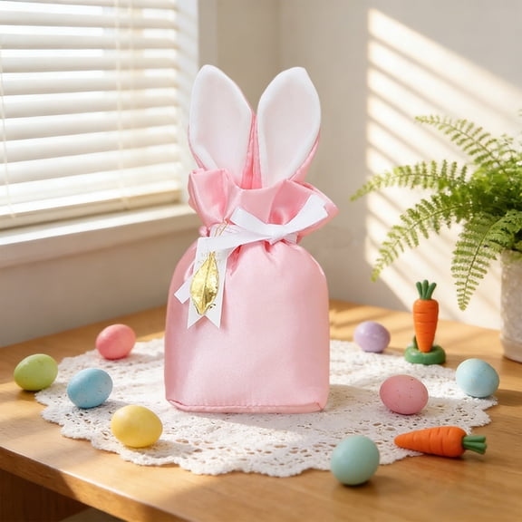 CxhicLuv Rabbit Ear Satin Drawstring Candy Bag, Easter Bunny Wedding Favors, Gift Bags for Bridesmaids, Holiday Gift Bags for Easter, Spring Celebrations, and Party Decorations