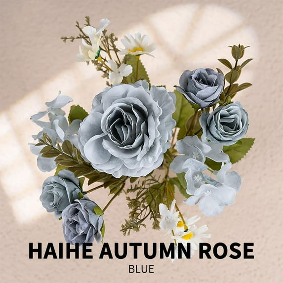 CxhicLuv Realistic Imitation Rose Bouquet, Silk Wedding Decor, Vibrant for Vases & Centerpieces, Valentine's Day, Christmas & Thanksgiving, Ideal for Event Planners, 12x5.9 inches, Blue