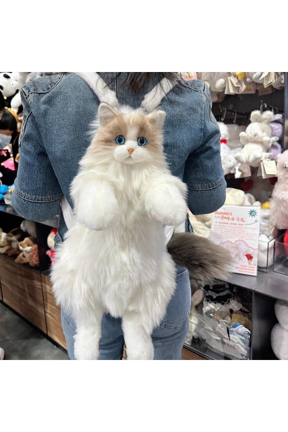 Realistic Stuffed Cat Backpack, Handcrafted Lifelike Ragdoll Design, Cute & Functional Plush Cat Backpack for Fashion Lovers, Detachable Shoulder Straps, Unique Gift for Cat Enthusiasts