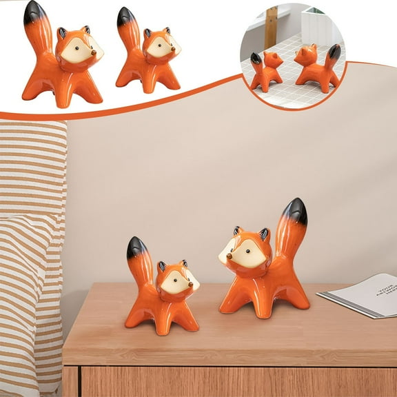 CxhicLuv Red Foxes Ceramic Art, Handcrafted Fox Figurines, Ceramic Christmas Decor, Two-Piece Fox Set for Shelf, Mantel & Holiday Home, Unique Gift Idea for Christmas & Special Occasions