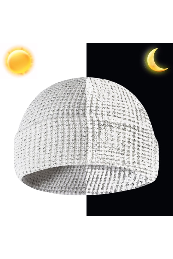 Reflective Beanie, Warm, Visible, Breathable – Unisex Knitted Hat, Ideal for Night Running, Cycling, Perfect for Outdoor Enthusiasts, White