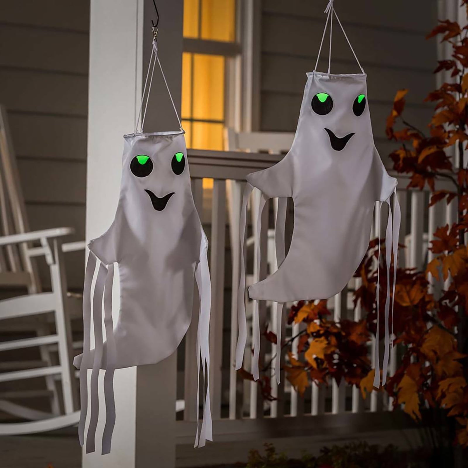 Ghost Windsock CxhicLuv Smiling Ghost Windsock Halloween Décor, LED Glowing Nylon ...