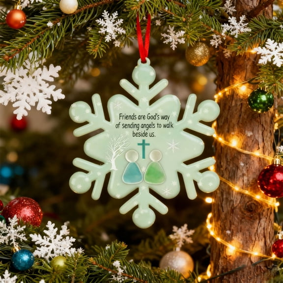 CxhicLuv Snowflake-Shaped Sea Glass Friendship Ornament, Handcrafted Natural Sea Glass Keepsake, Unique Snowflake Décor, Meaningful Friendship Gift for Christmas & Special Occasions