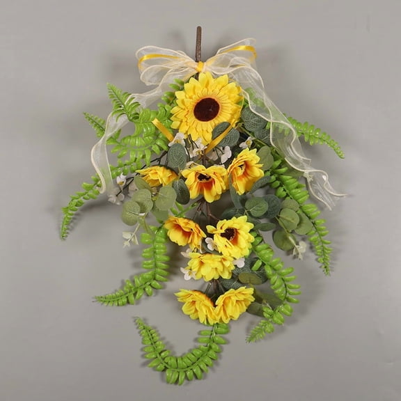 CxhicLuv Spring Sunflower Wreath, Artificial Sunflower Garland for Home and Front Door Decor, Bright Yellow Indoor/Outdoor Decoration for Spring & Summer, Durable and Eye-Catching