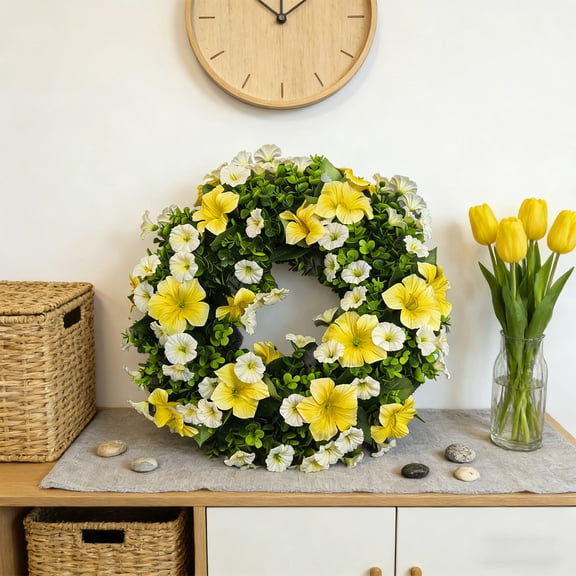 CxhicLuv Spring & Winter Door Wreath, 39cm Artificial Greenery Holiday Decoration, Elegant Snow-Covered Front Door Ornament, Indoor & Outdoor Holiday Decor, Winter & Spring Design