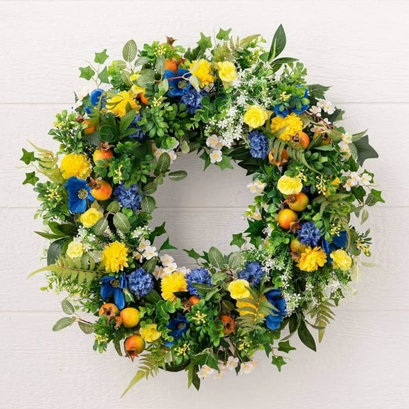 CxhicLuv Spring Wreath Holiday Decoration, Faux Flower Garland with Gerbera Daisies & Wildflowers for Indoor/Outdoor Use, Perfect for Front Door, Patio & Event Décor, Vibrant Spring Vibes