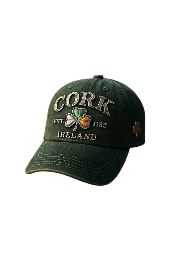 St. Patrick's Day Print Unisex Baseball Cap, Cork Ireland Embroidered Hat, Adjustable Shamrock & Leprechaun Cap for St. Patrick's Day Celebration & Casual Wear, Lucky Green Hat