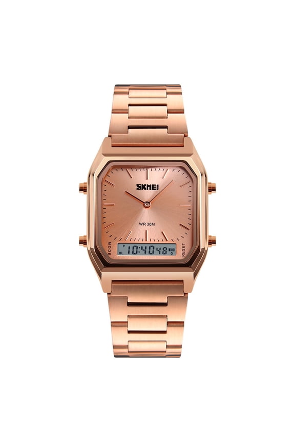 Stainless Steel Waterproof Square Watch, Multi-Function Analog + Digital Display, 30M Water Resistance, Octagonal Design, Luxury Everyday and Semi-Formal Watch for Men