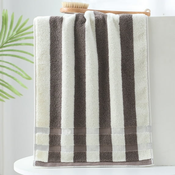 CxhicLuv Striped Cotton Bath Towel, Soft & Absorbent Household Towel, High Absorbency for Quick Drying, Ideal for Home, Gym, Travel, Gray/Pink/Coffee, 74x34cm, Extra-Soft for Comfort