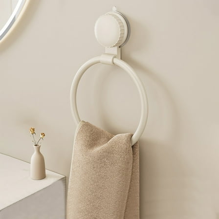 CxhicLuv Suction Cup Towel Ring, No Drill Aluminum Alloy Towel Rack for Bathroom, Strong Adsorption and Rust-Proof, Easy Install Towel Holder, Space-Saving and Sturdy, Gray/White