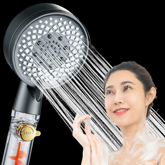 CxhicLuv Turbo High-Pressure Handheld Showerhead, 3 Spray Modes for Low Water Pressure, ABS Construction, Easy Install, Black/Green/Gray, Powerful Upgrade for Shower Experience