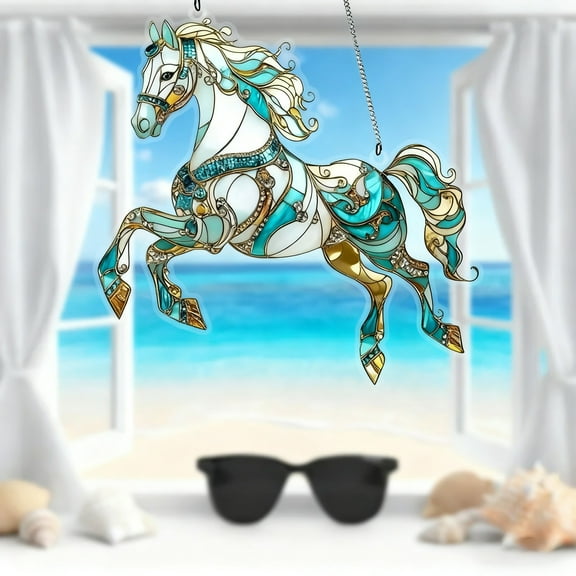 CxhicLuv Two Dimensional Acrylic Spring Horse Light Catchers, Blue Hanging Pendant for Festival Décor, 2D Acrylic Ornament for Home, Shelf & Office, Perfect Gift for Loved Ones