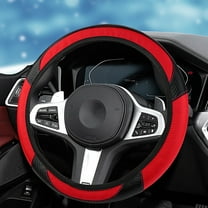 CxhicLuv Universal Leather Steering Wheel Cover, Non-Slip Grip for 14-15 Inch Wheels, Stylish Red Contrast Design, Comfortable Touch & Safe Driving, Easy Install for Cars & SUVs