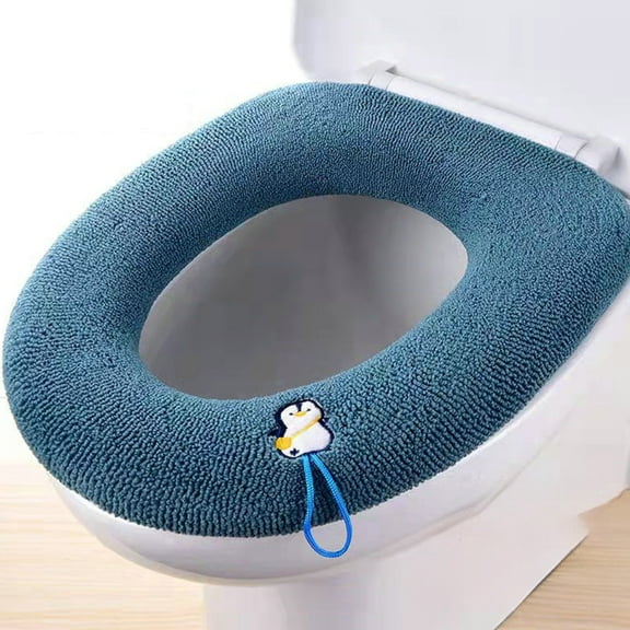 CxhicLuv Universal Toilet Seat Cushion, Washable Knitted Cushion for Summer Season, Soft Fleece & Sponge Design for Comfort, Reusable & Easy to Clean, Blue, Perfect for Standard O-Shaped Toilets
