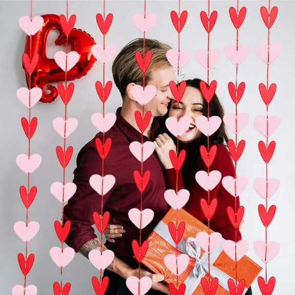 CxhicLuv Valentine's Day Heart Curtain, Non-Woven Fabric Flag, Wedding Door Decoration, Ideal for Weddings, Anniversaries, Romantic & Easy to Hang, Valentine's Day, Suitable for Brides, red