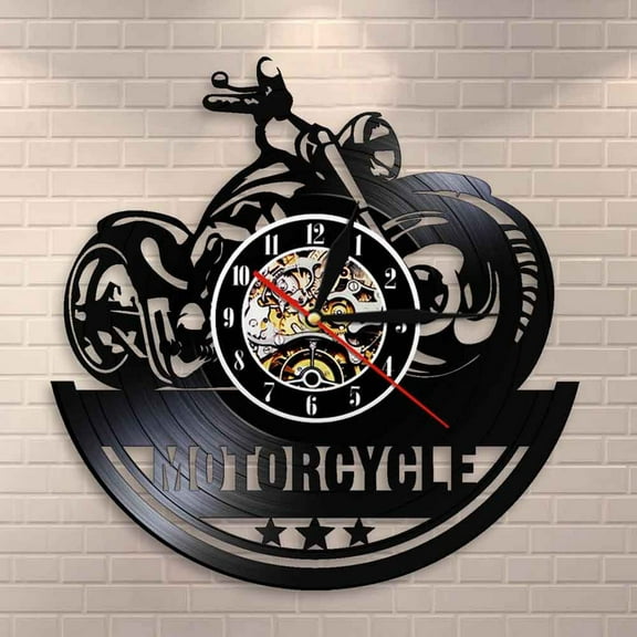 CxhicLuv Vinyl Record Wall Clock, Motorcycle Design Stylized Vinyl Clock, Unique Wall Clock with Quiet Second Hand, Retro Decorative Clock for Living Room, Office & Christmas Tree Ornaments