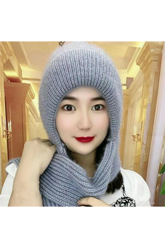 Winter Hat Scarf Set for Women, Thick Knitted Beanie with Integrated Ear Protection and Long Warm Scarf, Soft Polyester Fleece Lining, Cold Weather Outdoor Accessories for Skiing, Hiking