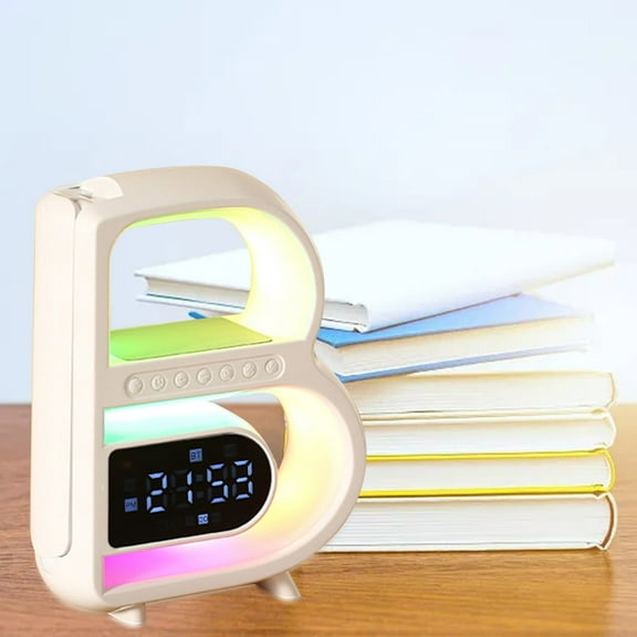 CxhicLuv Wireless Charging Bluetooth Speaker with Smart Alarm Clock, Dimmable LED Ambient Light, Multi-functional Night Light, Christmas Gifts for Home & Office, Perfect for Holiday Décor