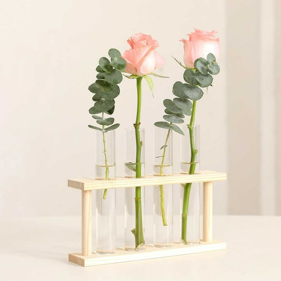 CxhicLuv Wooden Frame Hydroponic Container, Test Tube Flower Vase for Home Décor, Stylish Indoor Glass Planter, Christmas Table Decor, Hydroponic Plant Display for Garden & Home