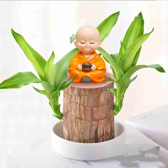 CxhicLuv Wooden Potted Little Monk Figurine for Christmas Home Décor, Peaceful Resin Monk Ornament, Emotional Bonsai Figurine, Unique Christmas Tree Accent, Colorful Decorative Figurine