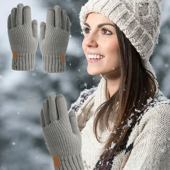 CxhicLuv Woolen Knitted Thermal Touchscreen Gloves with Fleece Lining, Thick Warm Winter Gloves for Men, Soft Acrylic Stretchy Insulated Handwear, Windproof Cold Protection