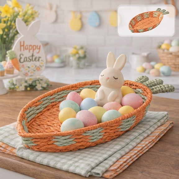 CxhicLuv Woven Carrot Shape Storage Basket, Fun and Creative Easter Decor, Storage Tray for Fruit, Snacks, and Sundries, Ideal for Holiday Decoration or Gift Giving