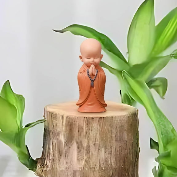 CxhicLuv Zen Monk Resin Figurine, Cute Brown Buddha Decoration, Small Zen Monk Statue for Tea Table or Office, Calming Home Decor Accent, Ideal Christmas Gift for Meditation Lovers