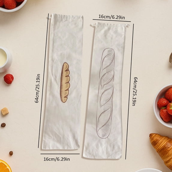 Cxui 2Pcs Reusable Cotton Bread Bag for Homemade Bread Keep Fresh for Baguette Sourdough Beige3, 25X6X0.1In