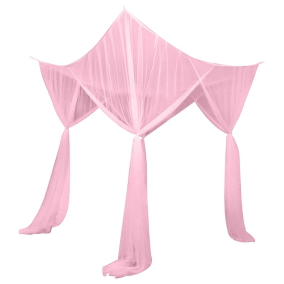 Cxui Bed Canopy 4 Openings Net Curtain, Twin Size Canopy for Girls Kids Rooms, Easy Installation with Hooks, Breathable Polyester Material, for Home Decor Pink