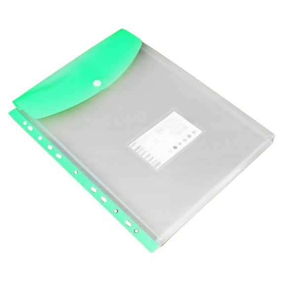 Cxui Fireproof Document Bag, 11 Hole Transparent Loose Leaf File Bag - Pvc Snap Pocket Organizer for Documents, Creative Data Storage Solution, & Office Supplies Green
