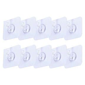Cxui Small Adhesive Wall Hooks Damage Free Sticky Hooks Waterproof Oilproof for Bathroom Kitchen Decorations Cables(2X2In, Clear2) 10Pcs