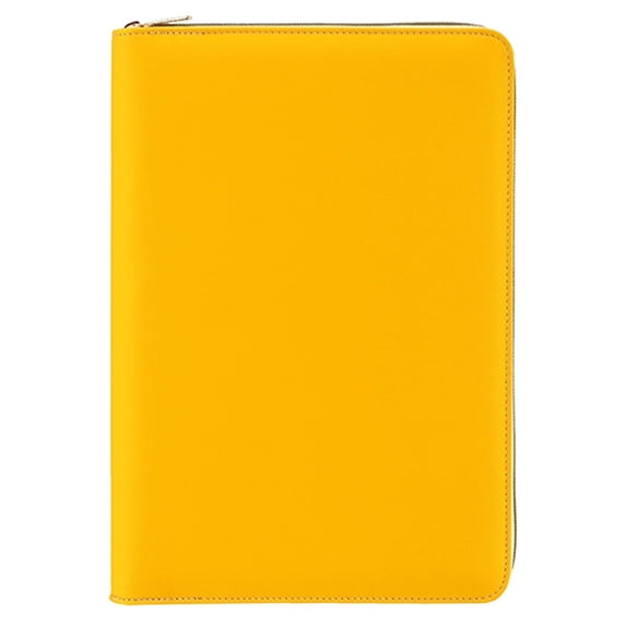 Cxui Yellow Zipper Leather Notebook, Lined Journal for Business Office, Portfolio Document Organizer with Pen Loop, 1Pcs