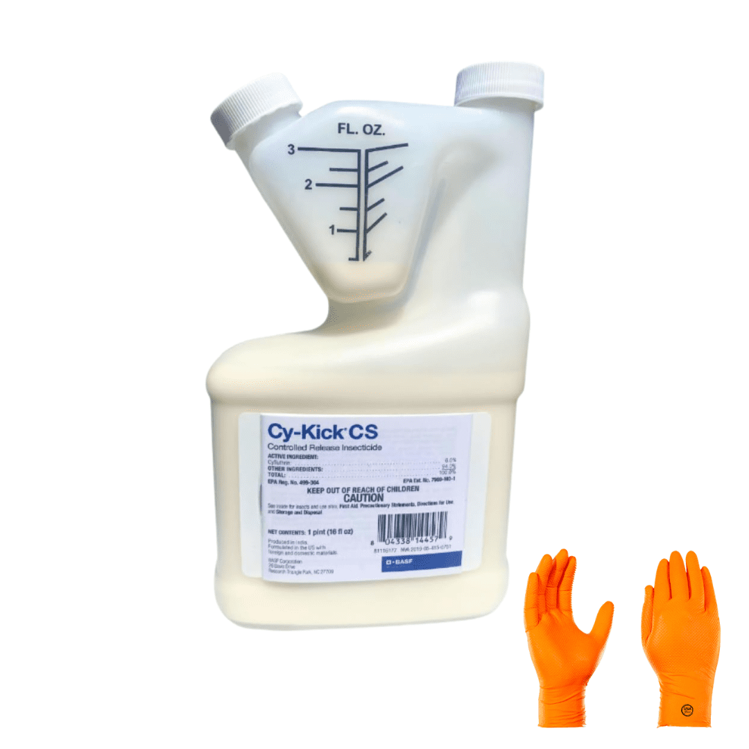 Cy-Kick CS Liquid Concentrate - 90 Days of pest Control Power, Multipurpose Outdoor Insecticide Treatment, with USA Supply Protective Gloves