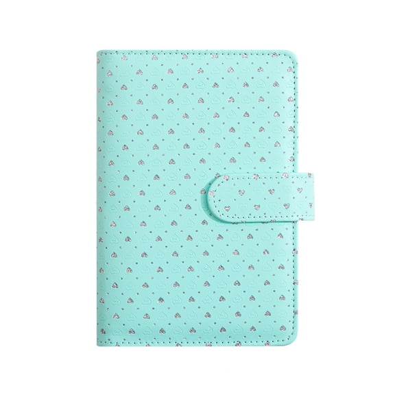 Cyan A6 Binder Cover, 6-Ring PU Leather Notebook Case with Rhinestone Heart Pattern, Budget Binding Clip Cover with Card Slots & Pen Loop,Gift for Stationery Lovers