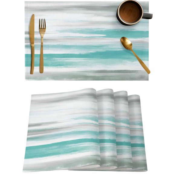Cyan Abstract Texture Placemats Set of 4,Wipeable Washable Table Mats for Dining Tables,Gradient Color Oil Painting Art Place Mats for Kitchen Event Party Tabletop Decor