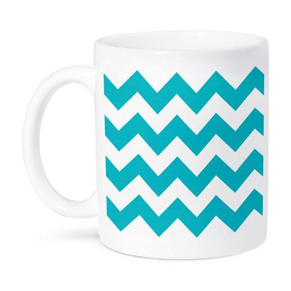 3dRose, Cyan and white chevron pattern, 15oz Mug