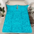 thumbnail image 1 of Cyan Blue Bowknot Fitted Sheet Antique Victorian Damask Sheets,Bowknot Bed Sheets Full,Vintage Floral Gothic Bed Set （No Top Sheet）, 1 of 6