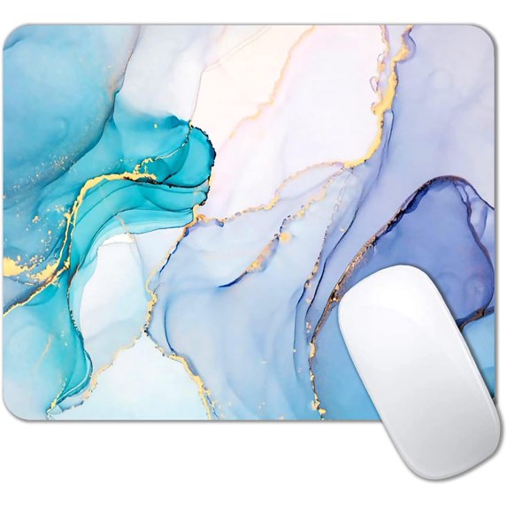 Cyan Blue Marble Mouse Pad, Square Mouse Pads for Women, Waterproof Non-Slip Rubber Base Mousepad for Office Home Laptop, 9.5x7.9 Inch