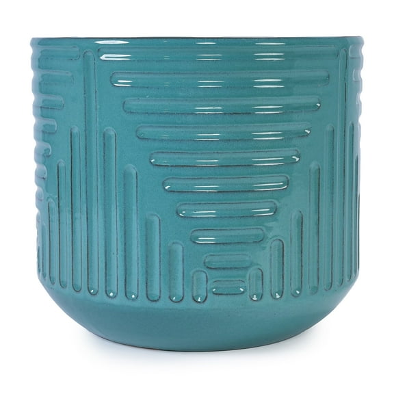 Cyan Ceramic Planter with Drainage Hole, Large Modern Plant Pot for Indoor Outdoor Use - All-Weather Garden Planter for Patio Balcony Home Decor