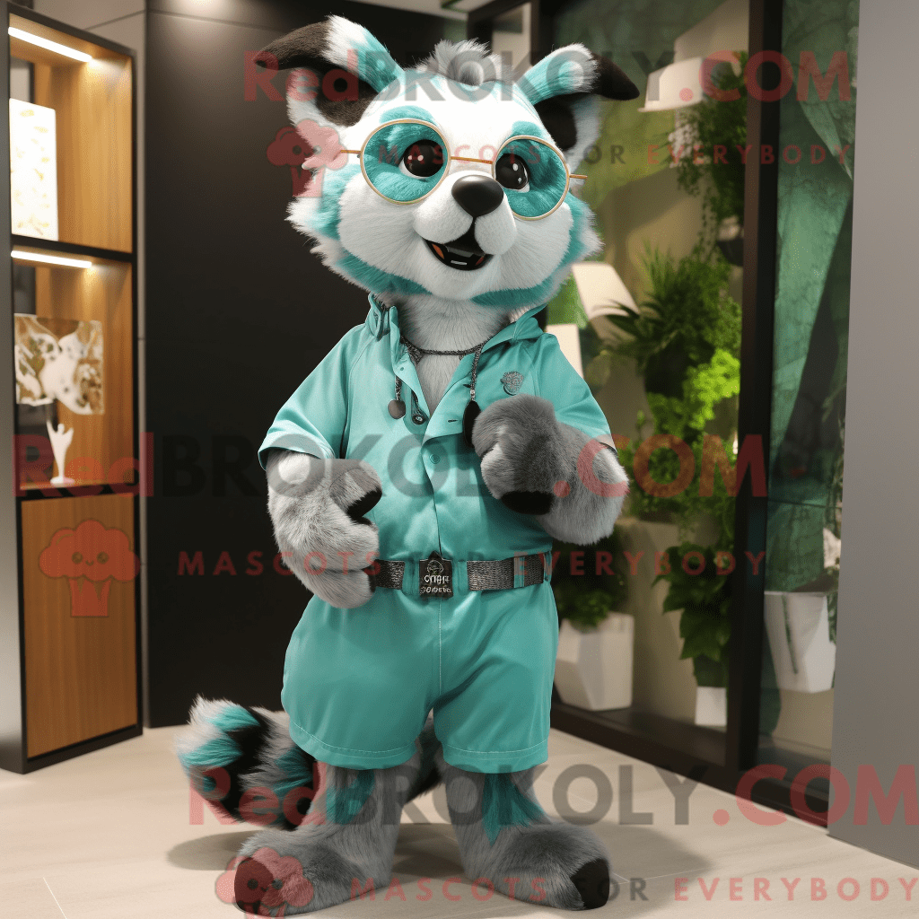 Cyan Civet REDBROKOLY mascot costume character dressed with a Culottes ...