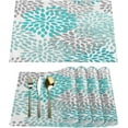 thumbnail image 1 of Cyan Dahlia Flower Placemats Set of 6 Washable Kitchen Dining Table Mats 12 x 18 Inch Modern Cloth Place Mats Non-Slip Heat Resistant Placemats for Home Farmhouse Kitchen Dinner Party Decor, 1 of 6
