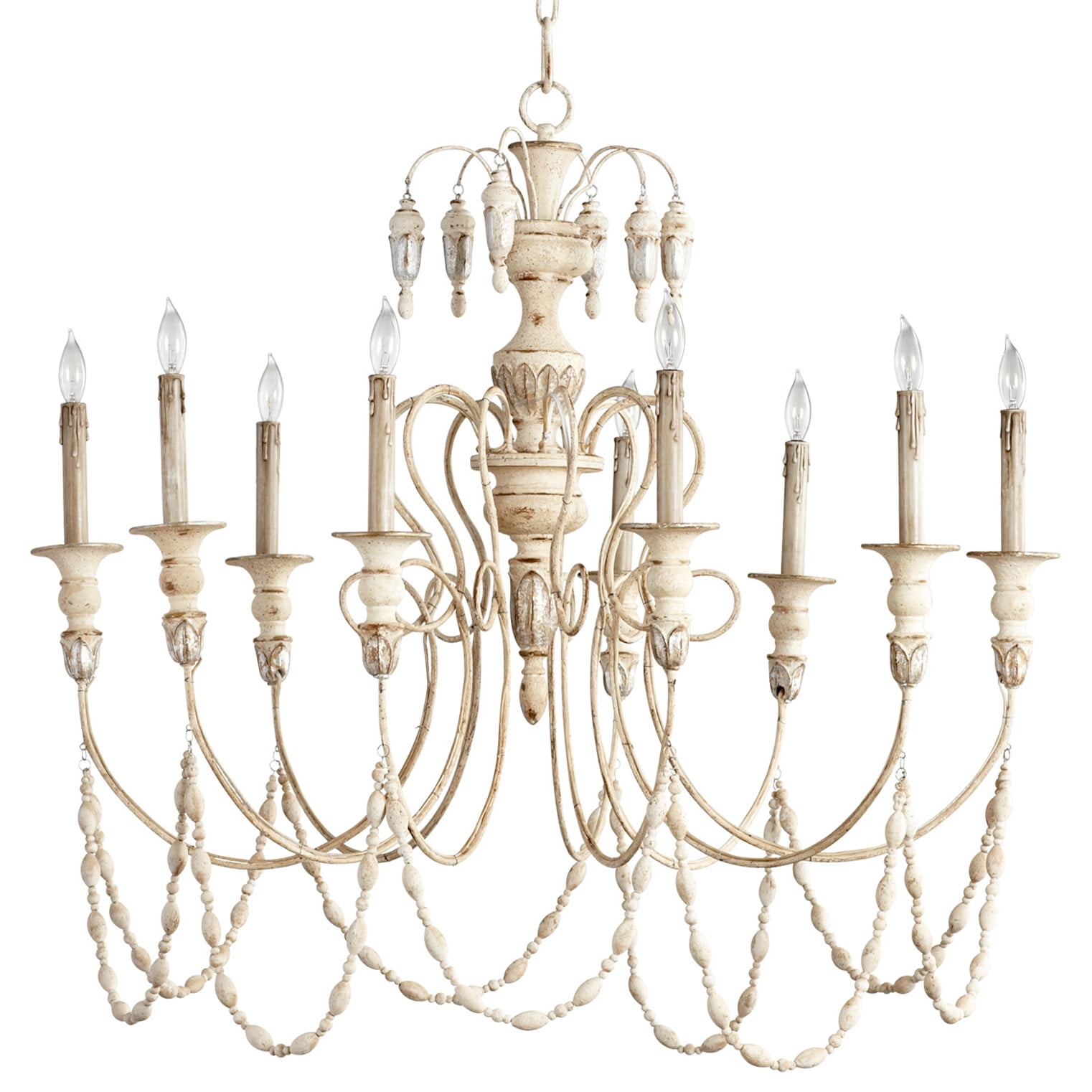 Antiqued White and Silver Beaded 39" Traditional Chandelier